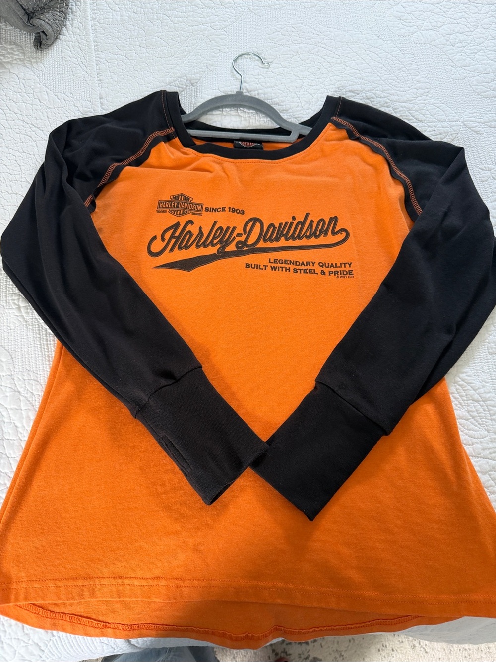Harley-Davidson Orange and Black Long-Sleeve Raglan Tee